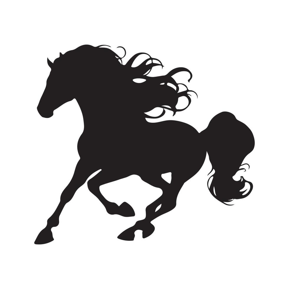 A vector silhouette of a stallion horse galloping isolated on a white background