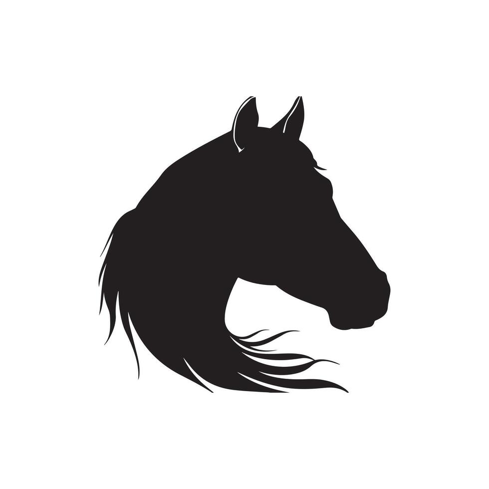 Horse head black vector silhouette white background stallion male