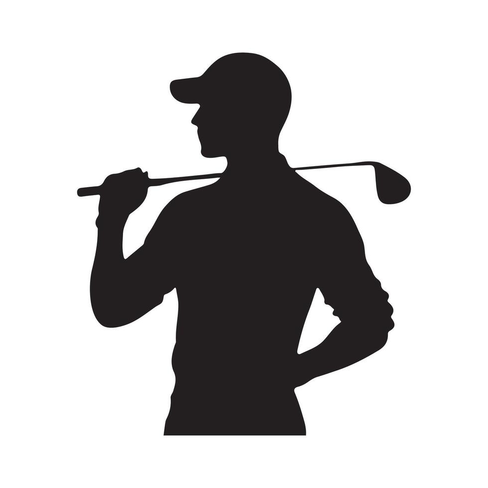 A vector silhouette of a golfer holding a golf club isolated on a white background