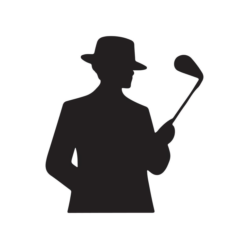 A vector silhouette of a golfer holding a golf club isolated on a white background