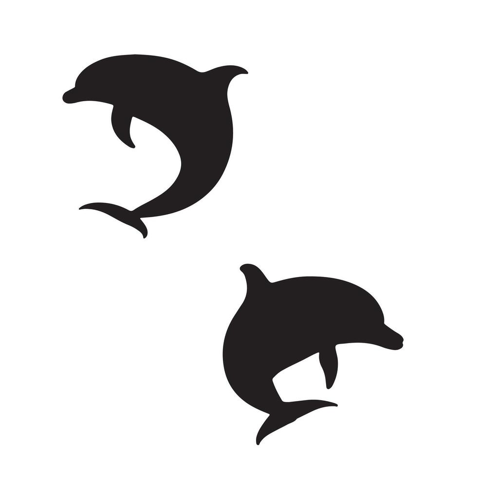 Black vector silhouette Dolphin fish set illustration white background