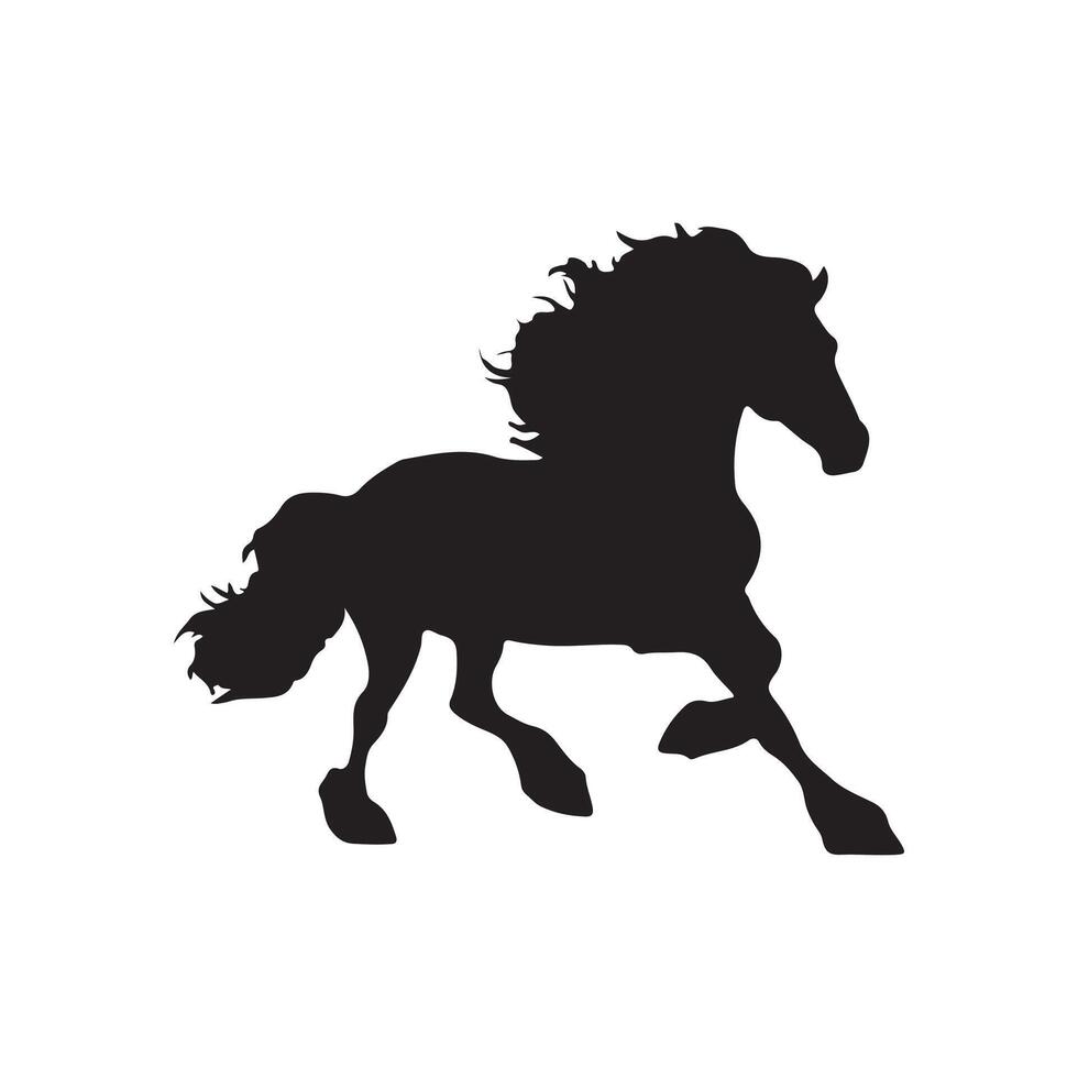 A vector silhouette of a stallion horse galloping isolated on a white background