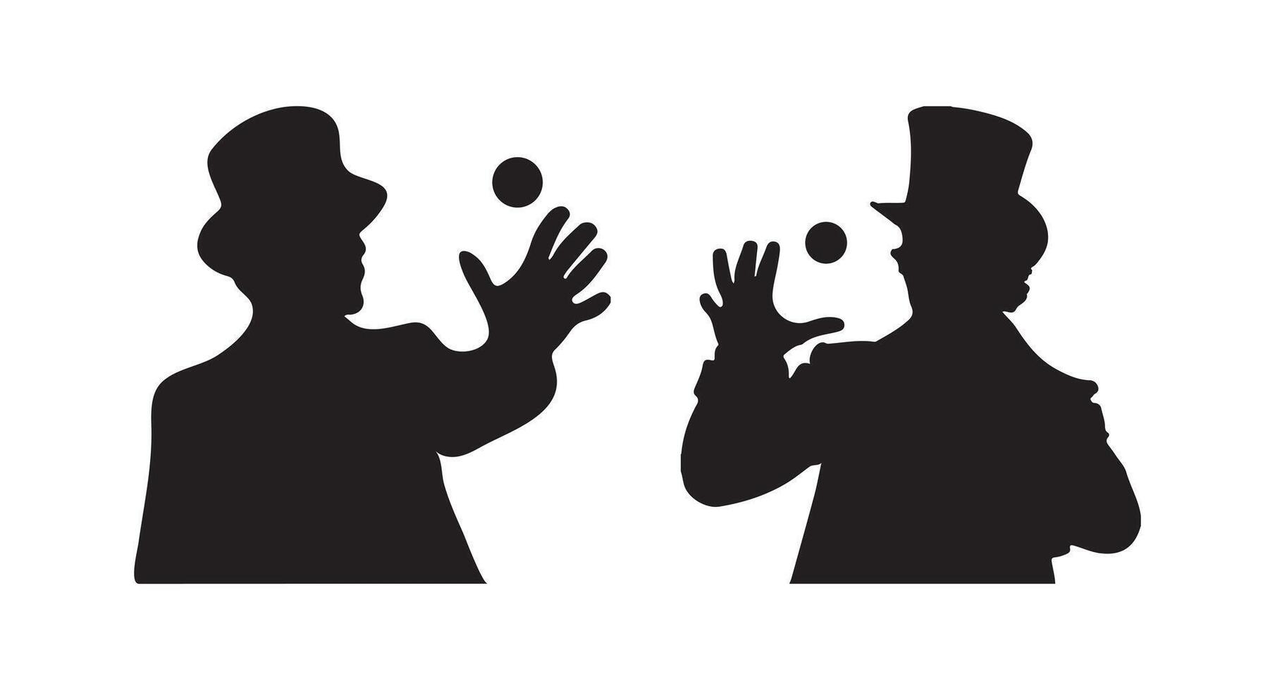 Magician man doing magic tricks black vector silhouette illustration white background