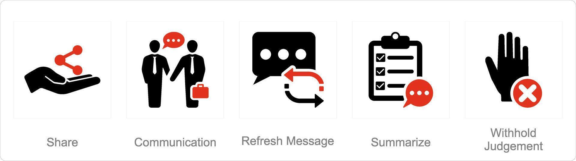 A set of 5 active listening icons as share, communication, refresh message vector