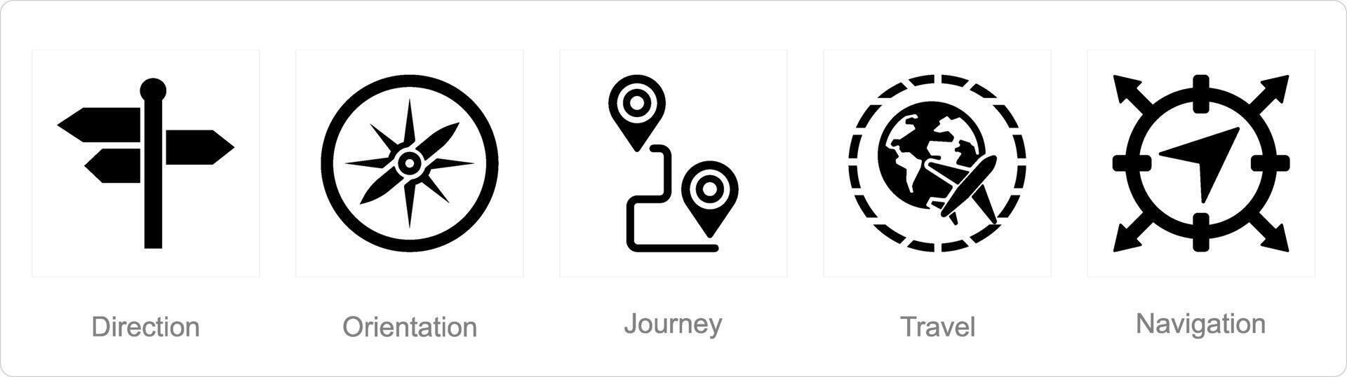un conjunto de 5 5 aventuras íconos como dirección, orientación, viaje vector