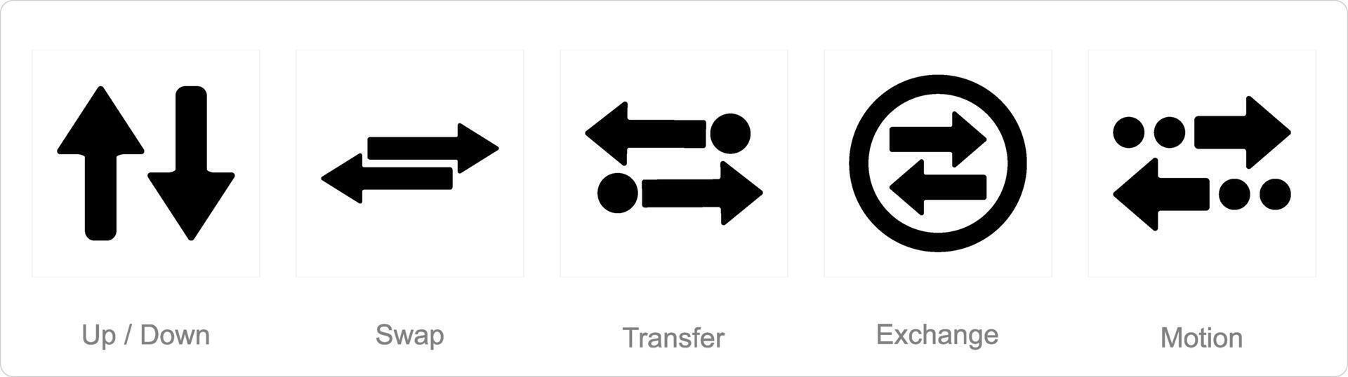 A set of 5 arrows icons as up down, swap, transfer vector