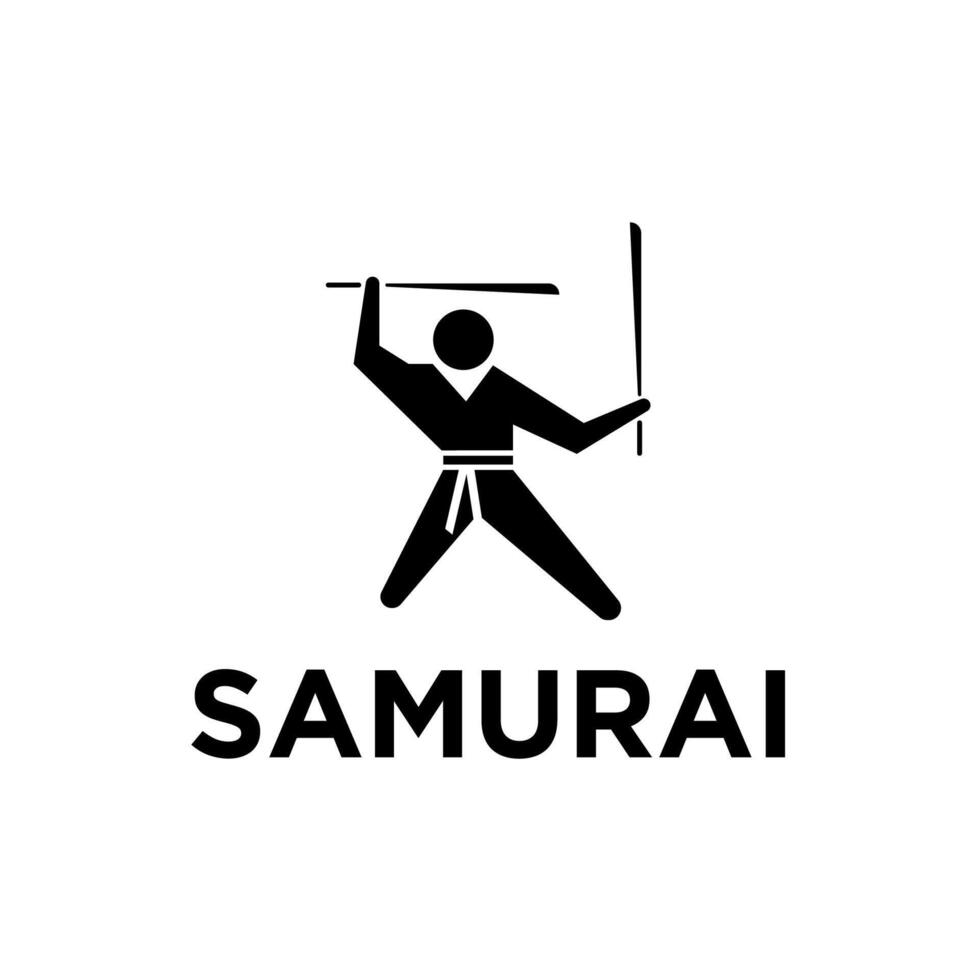 japonés samurai con katana icono logo vector ilustración