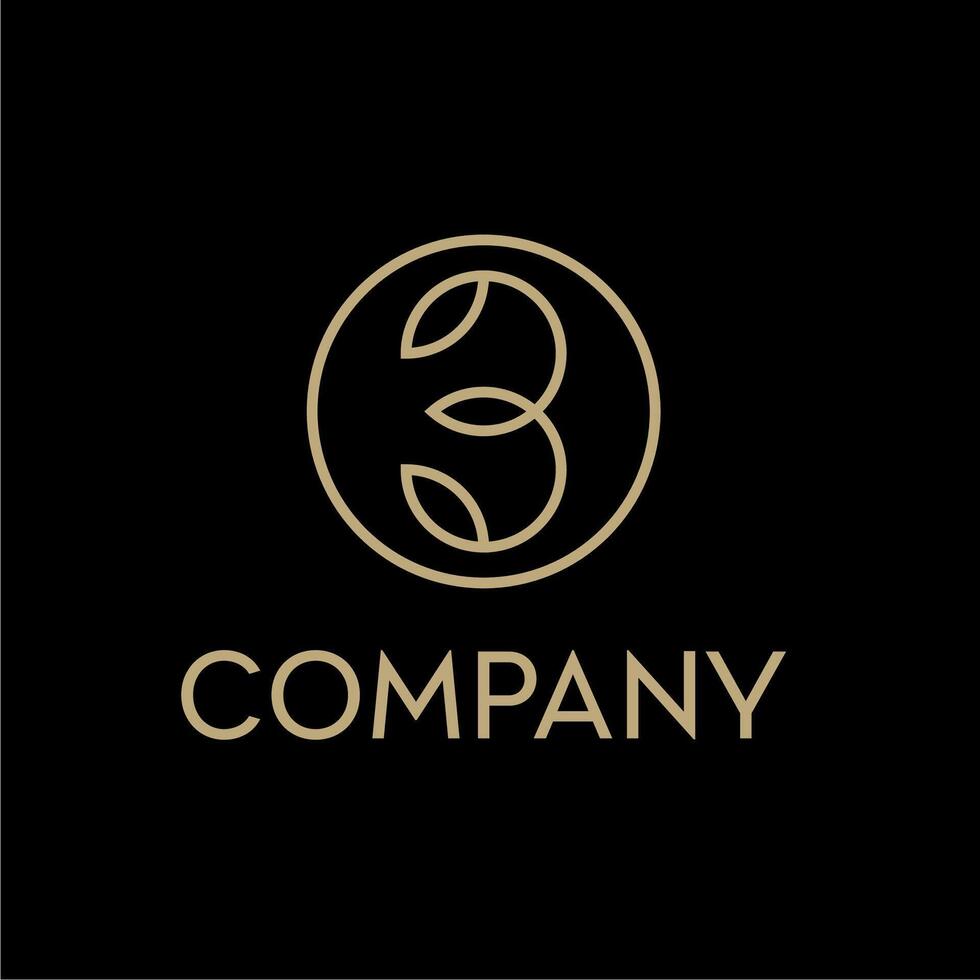 Number 3 with circle and leaves nature logo design vector