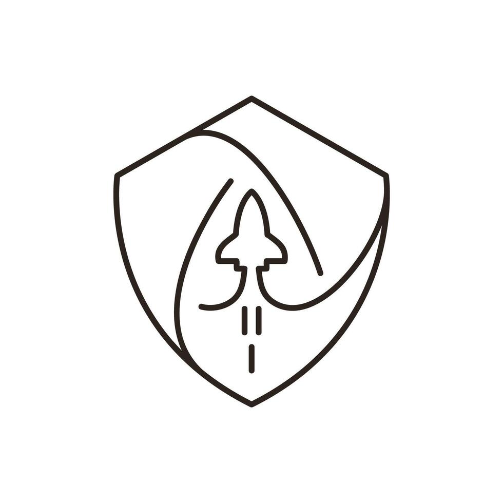 Creative logo design. Shield with rocket launch lineart icon logo design vector illustration