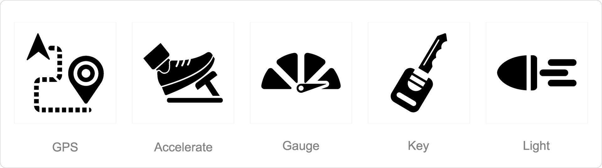 A set of 5 Car icons as gps, accelerate, gauge vector