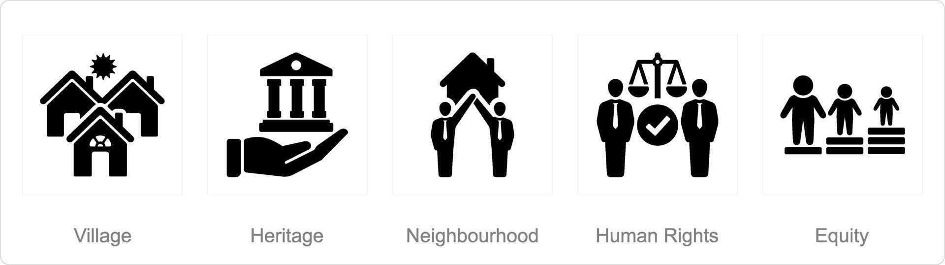 A set of 5 Community icons as village, heritage, neighbourhood vector