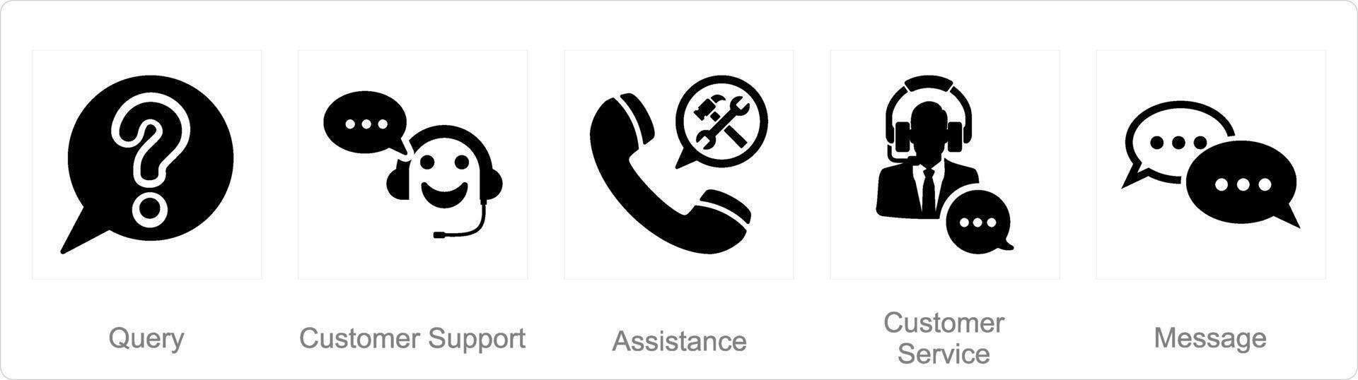 A set of 5 Contact icons as query, customer support, assistance vector