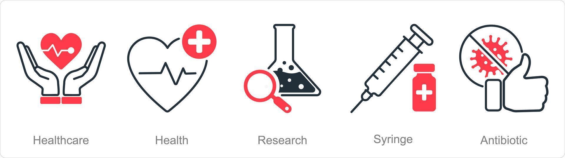 A set of 5 Pharmacy icons as health care, health, research vector