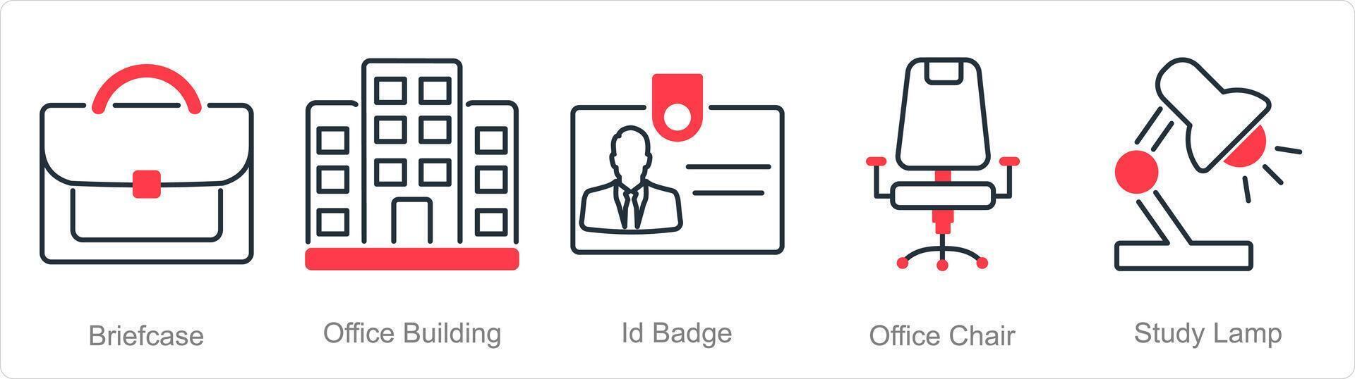 A set of 5 Office icons as briefcase, office building, id badge vector