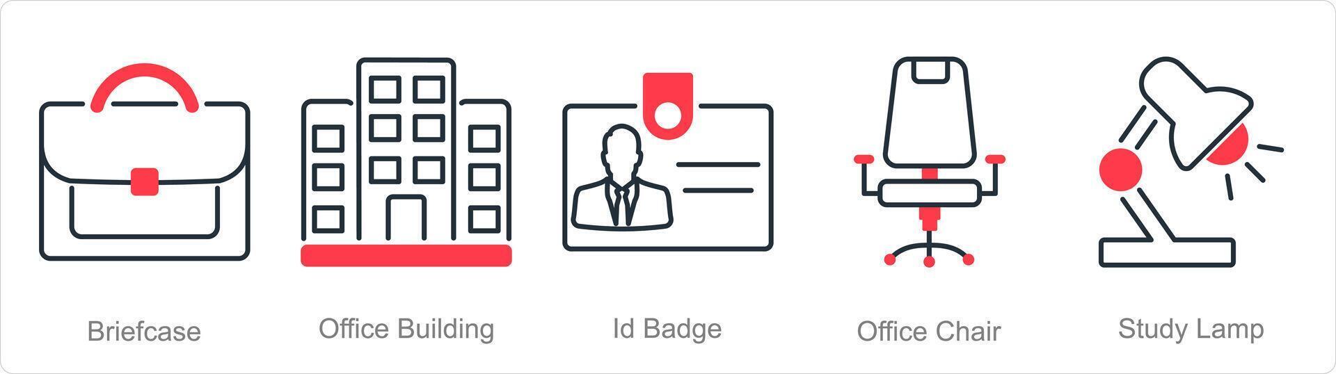 un conjunto de 5 5 oficina íconos como maletín, oficina edificio, carné de identidad Insignia vector