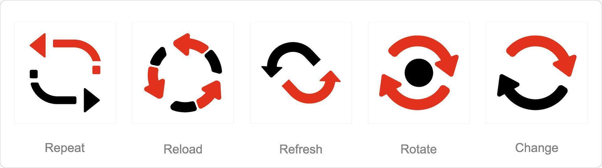 A set of 5 arrows icons as repeat, reload, refresh vector