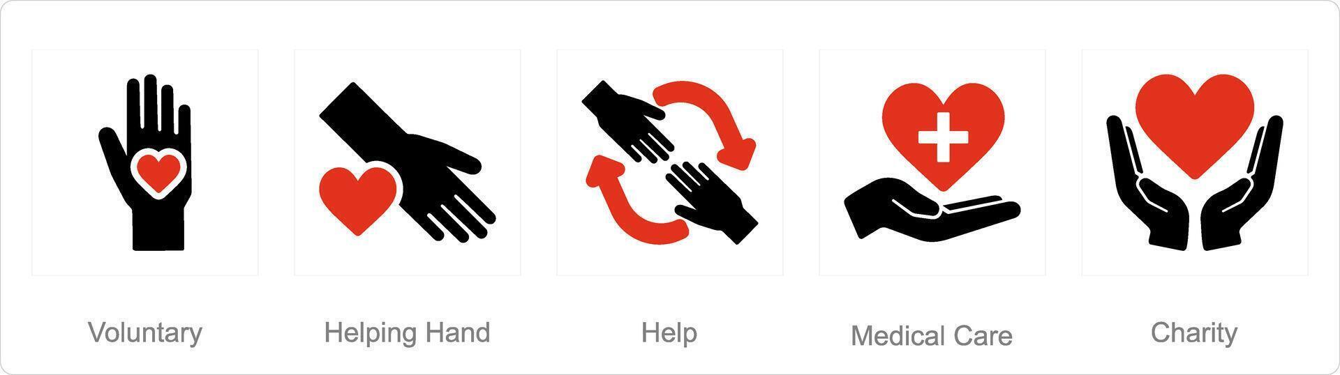 A set of 5 Charity and donation icons as voluntary, helping hand, help vector