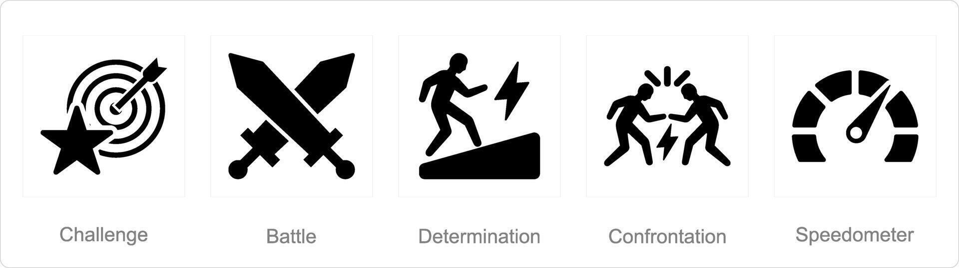 A set of 5 Challenge icons as challenge, battle, determination vector