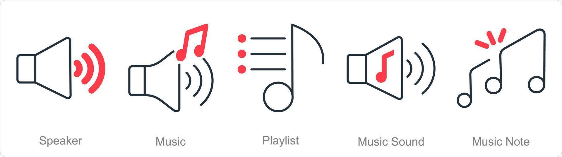 A set of 5 Music icons as speaker, music, playlist vector