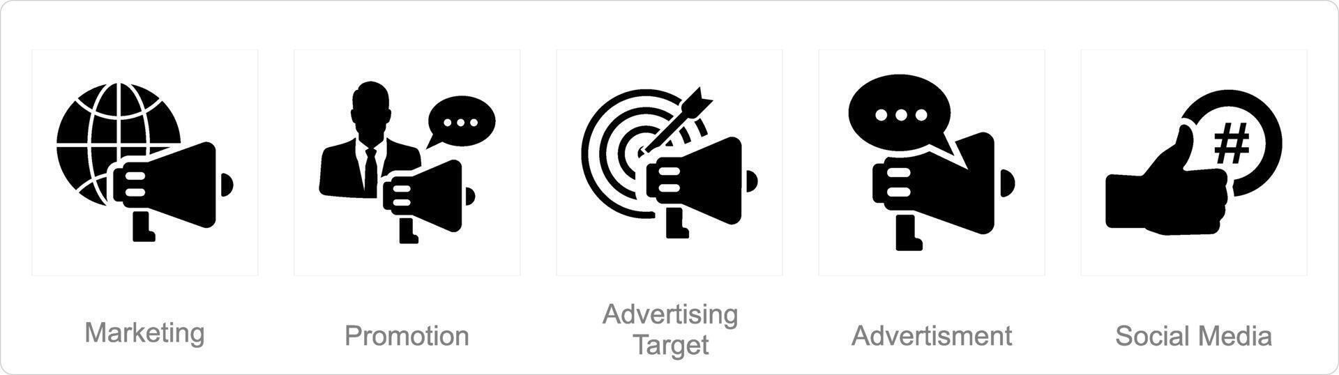 A set of 5 Branding icons as marketing, promotion, advertising target vector