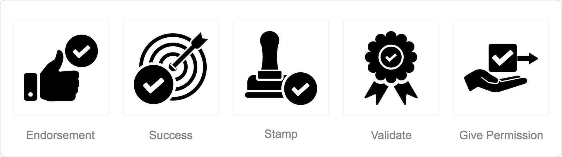 A set of 5 Checkmark icons as endorsement, success, stamp vector