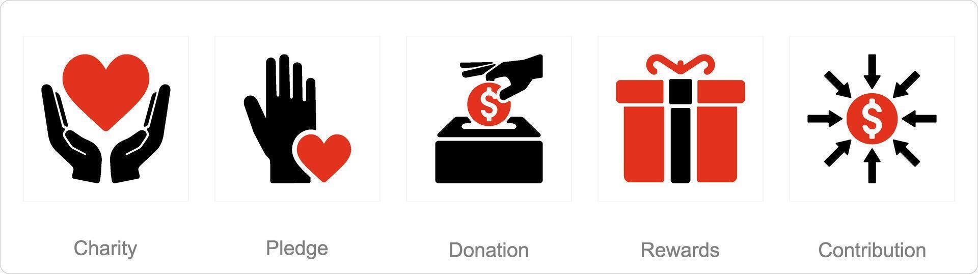 A set of 5 Crowdfunding icons as charity, pledge, donation vector