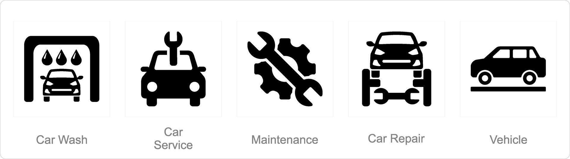 A set of 5 Car icons as car wash, car service, maintenance vector