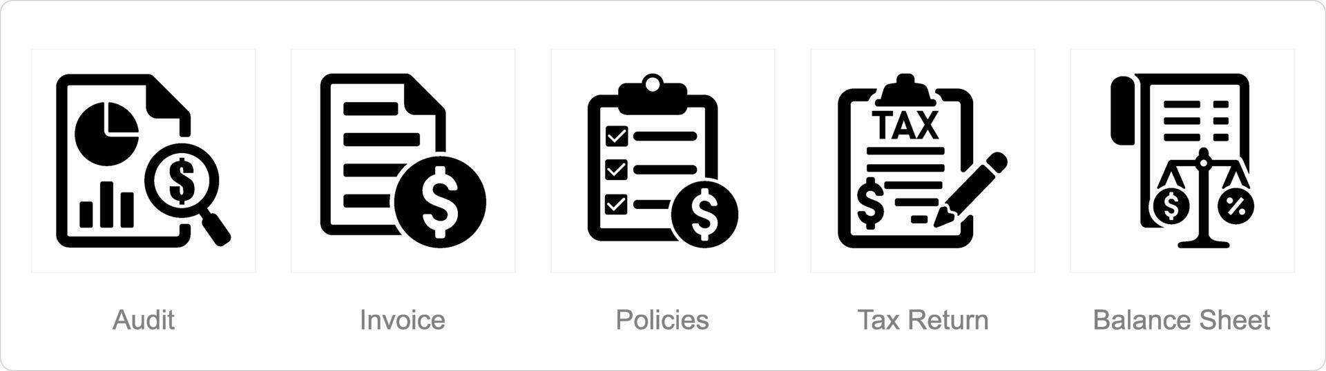 A set of 5 accounting icons as audit, income, policies vector