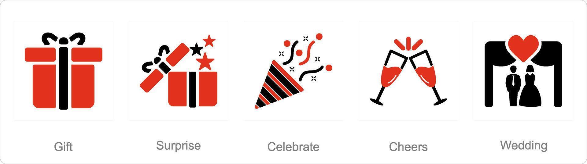 un conjunto de 5 5 celebrar íconos como regalo, sorprender, celebrar vector