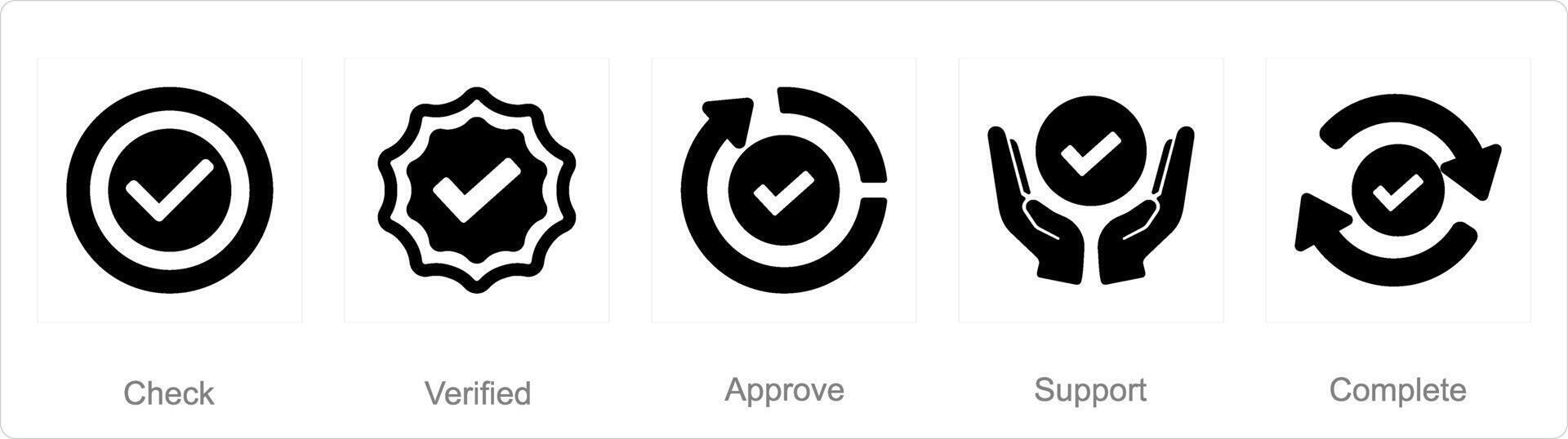 A set of 5 Checkmark icons as check, verified, approve vector