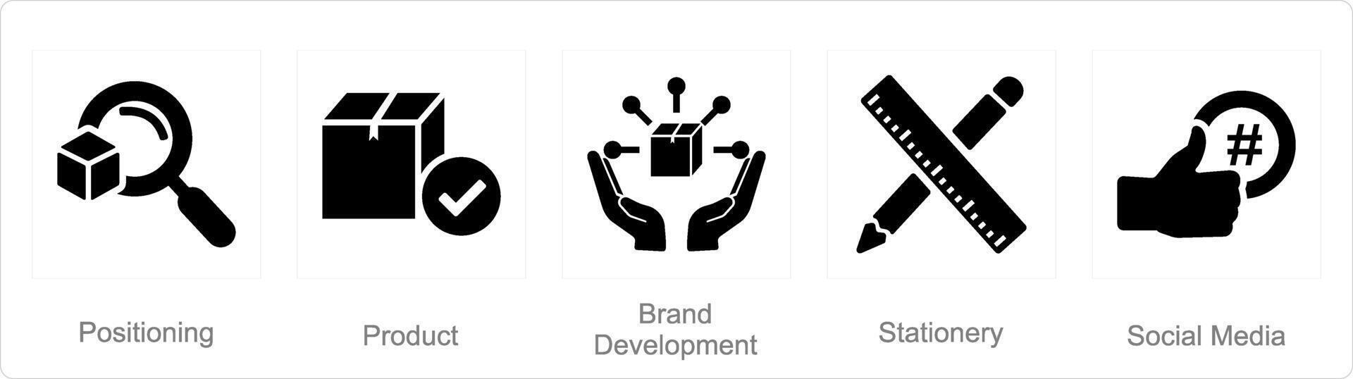 A set of 5 Branding icons as positioning, product, brand development vector