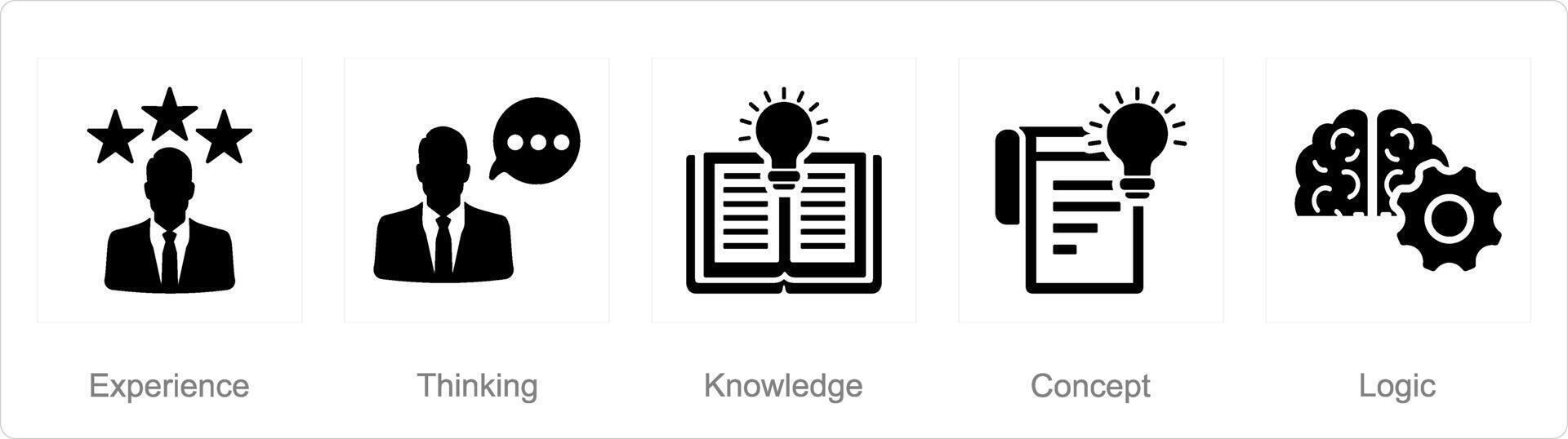A set of 5 critical thinking icons as experience, thinking, knowledge vector