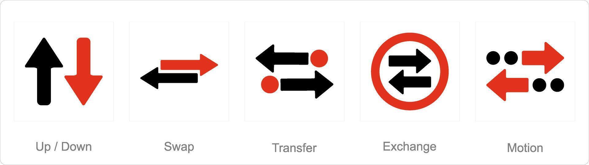 A set of 5 arrows icons as up down, swap, transfer vector