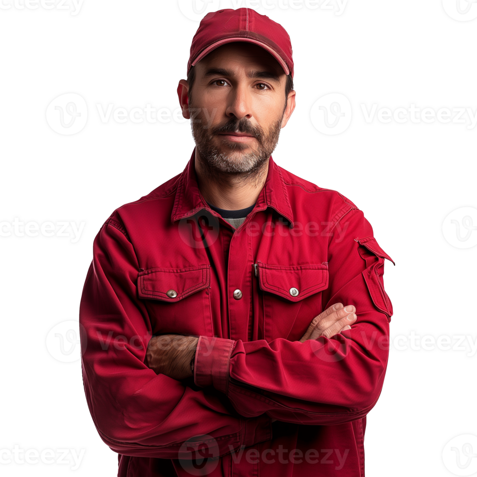 AI generated Confident man in red workwear on a transparent background png