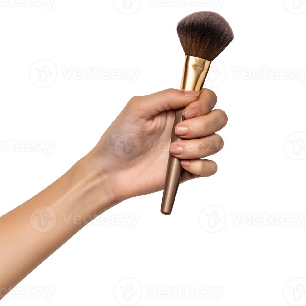 AI generated Female hand holding a makeup brush on transparent background png