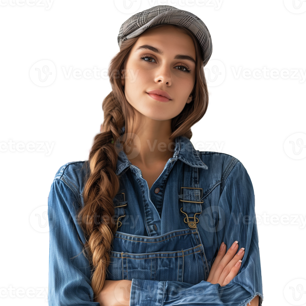 ai généré sur de soi Jeune femme dans denim avec une transparent Contexte png