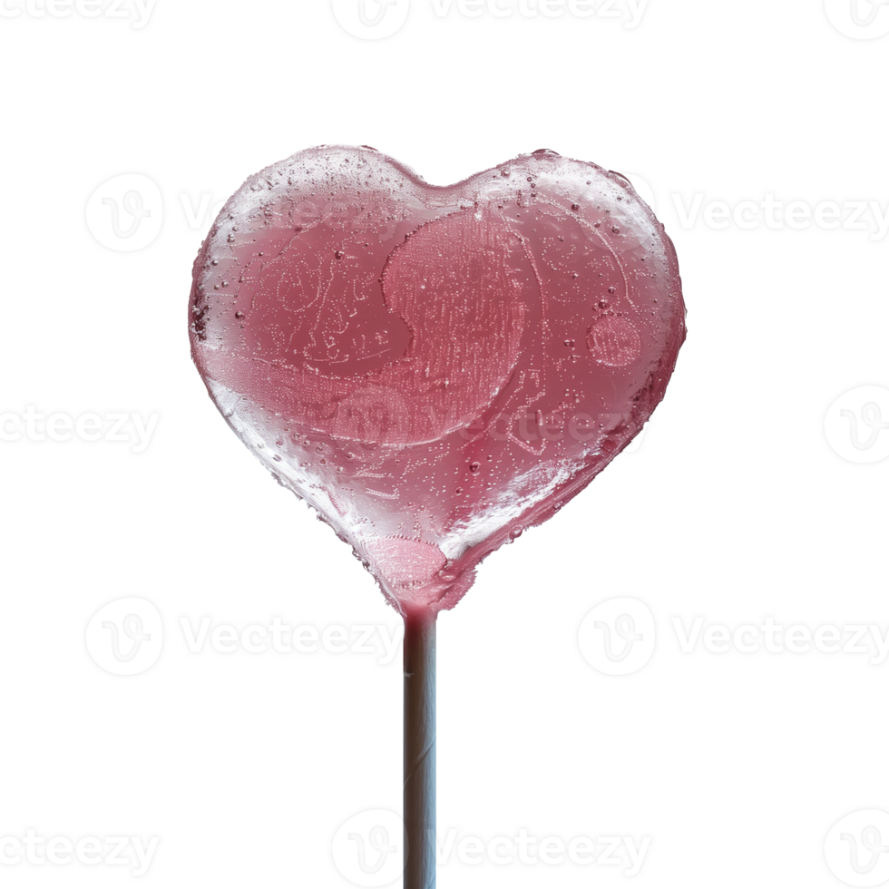 AI generated Transparent lollipop in the shape of a heart on a stick png
