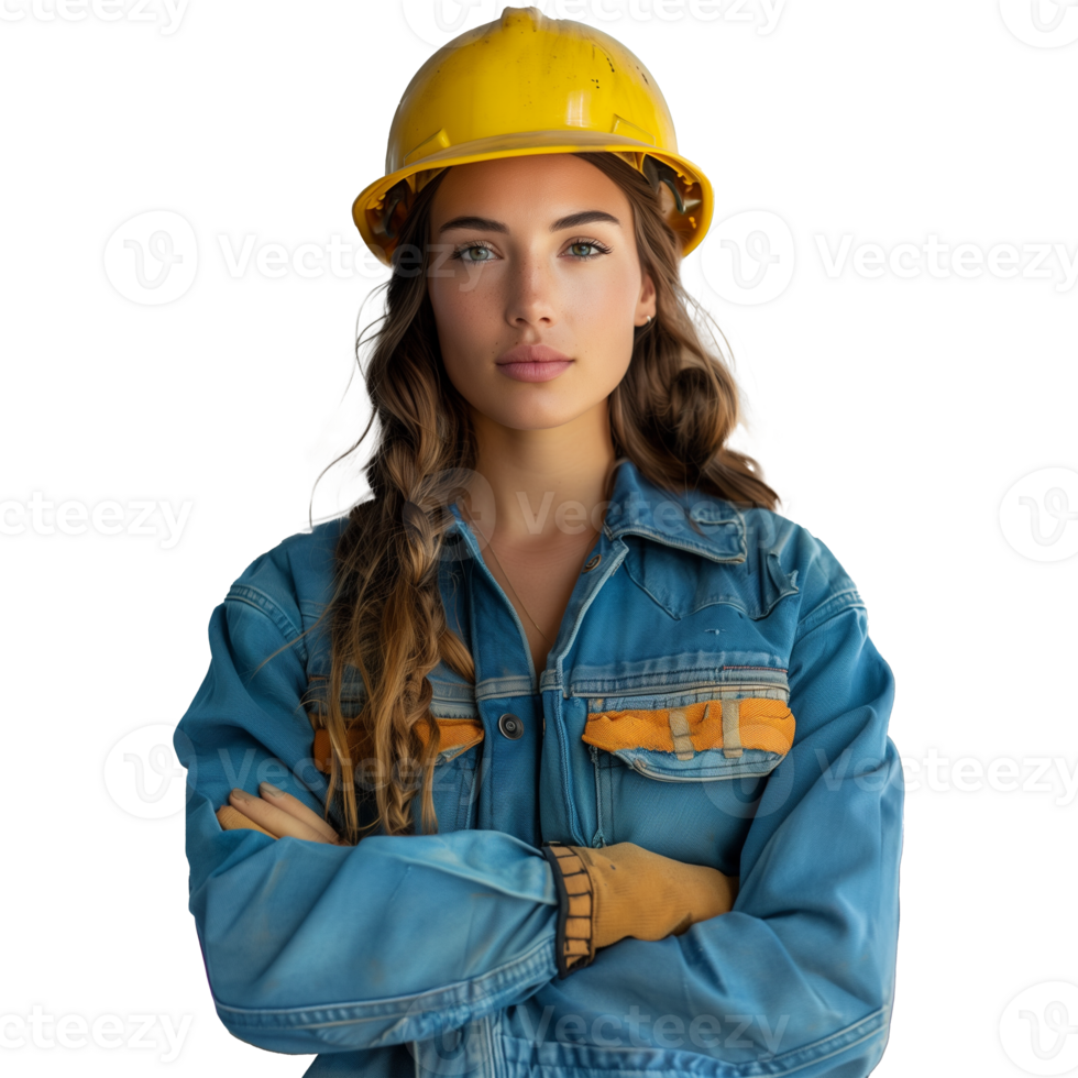 AI generated Confident female engineer with arms crossed on transparent background png