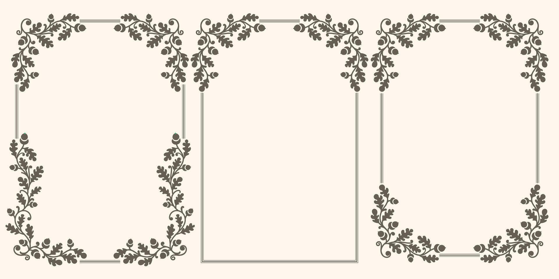 Set of vector frames with oak branches and acorns