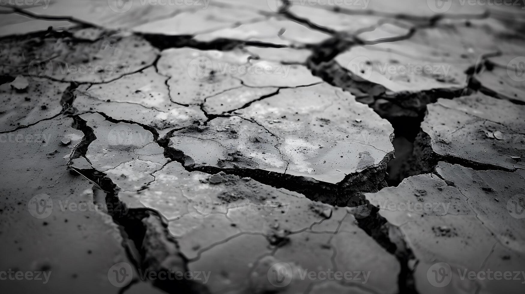 AI generated Black and White Cracked Earth Texture Close-Up photo