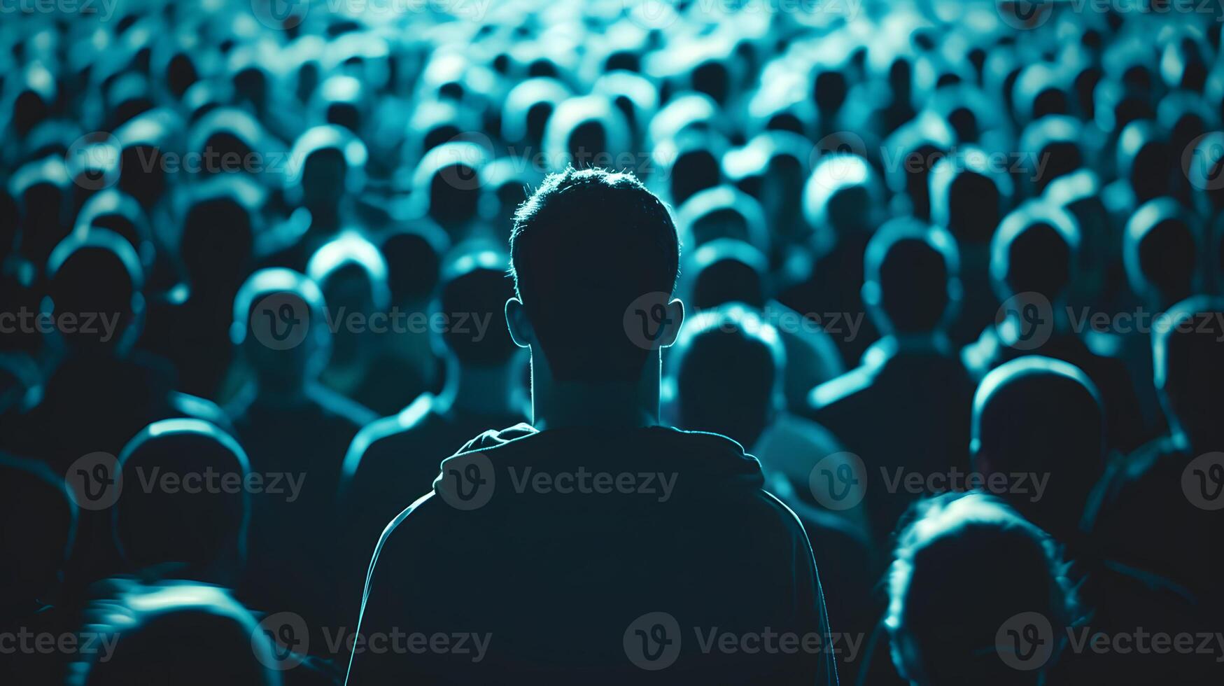 AI generated a person standing in front of a crowd of people photo