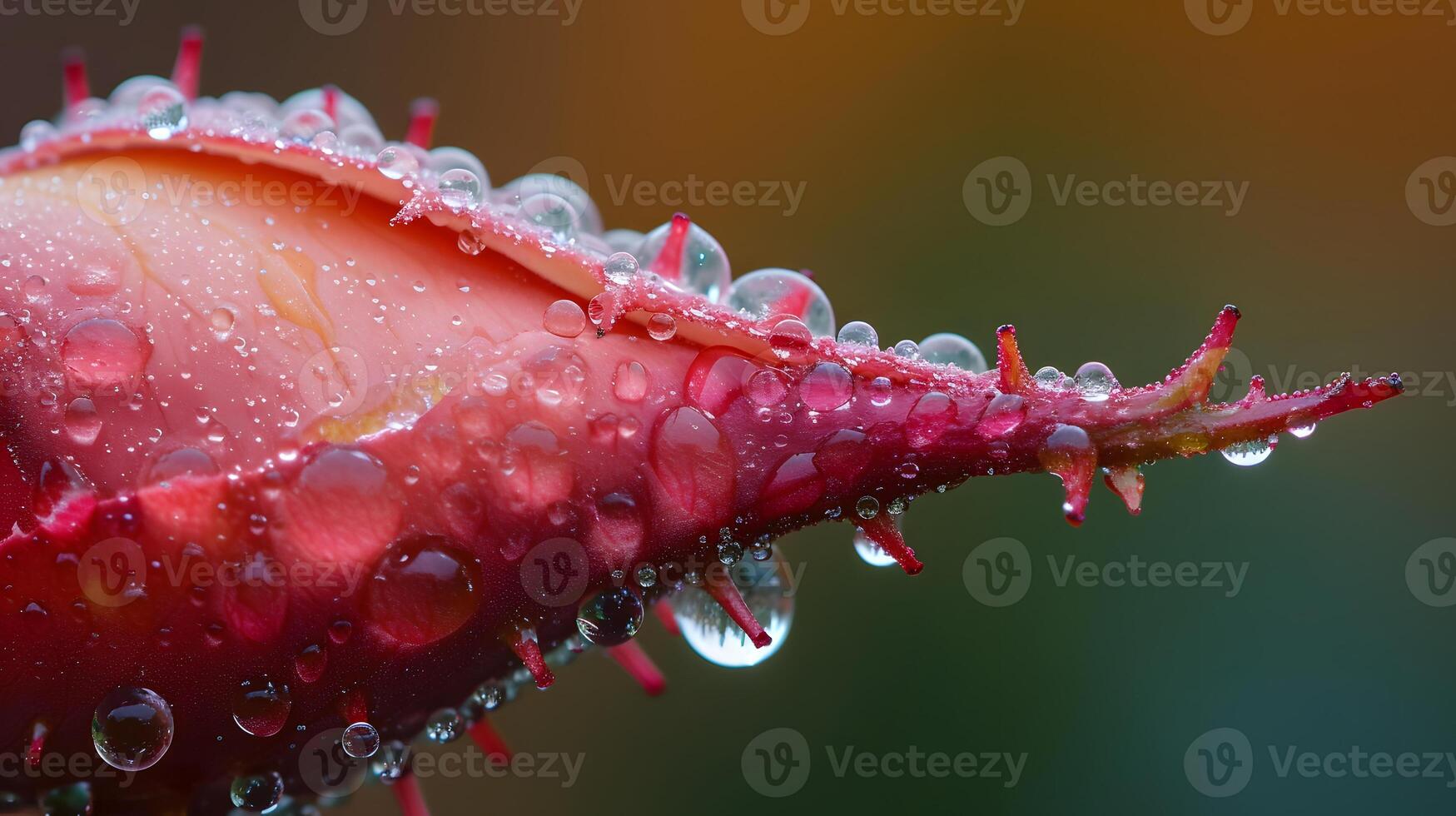 ai generado Rocío gotas en Rosa espina macro fotografía con borroso antecedentes foto