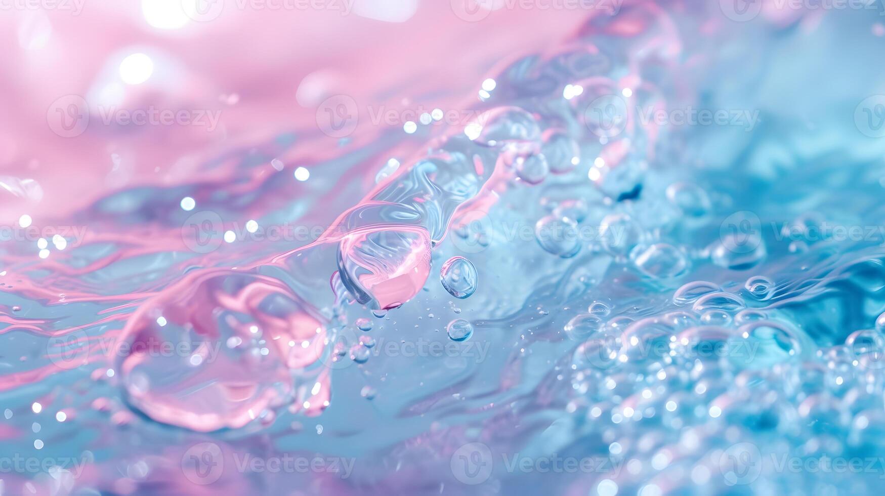 AI generated water bubbles and pink and blue liquid photo