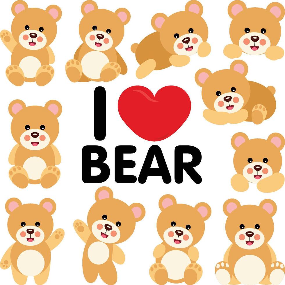 Set digital collage of I love teddy bear vector