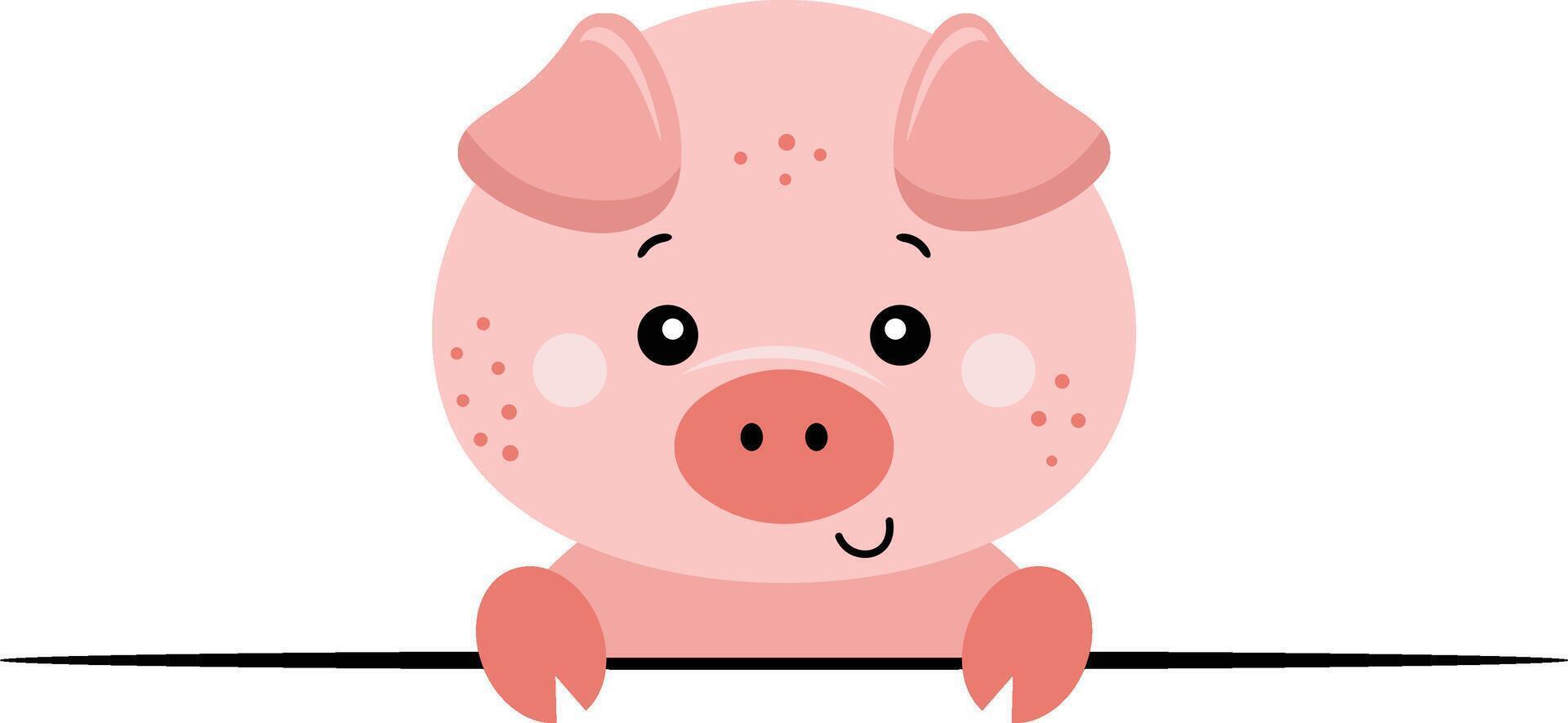 Adorable pig peeking out from behind vector