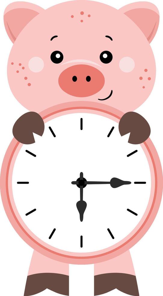 Cute pig with clock inside vector