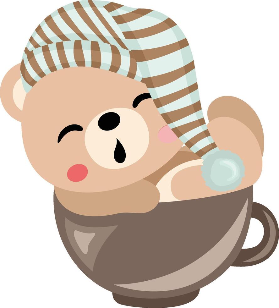 Cute teddy bear sleeping in cup vector