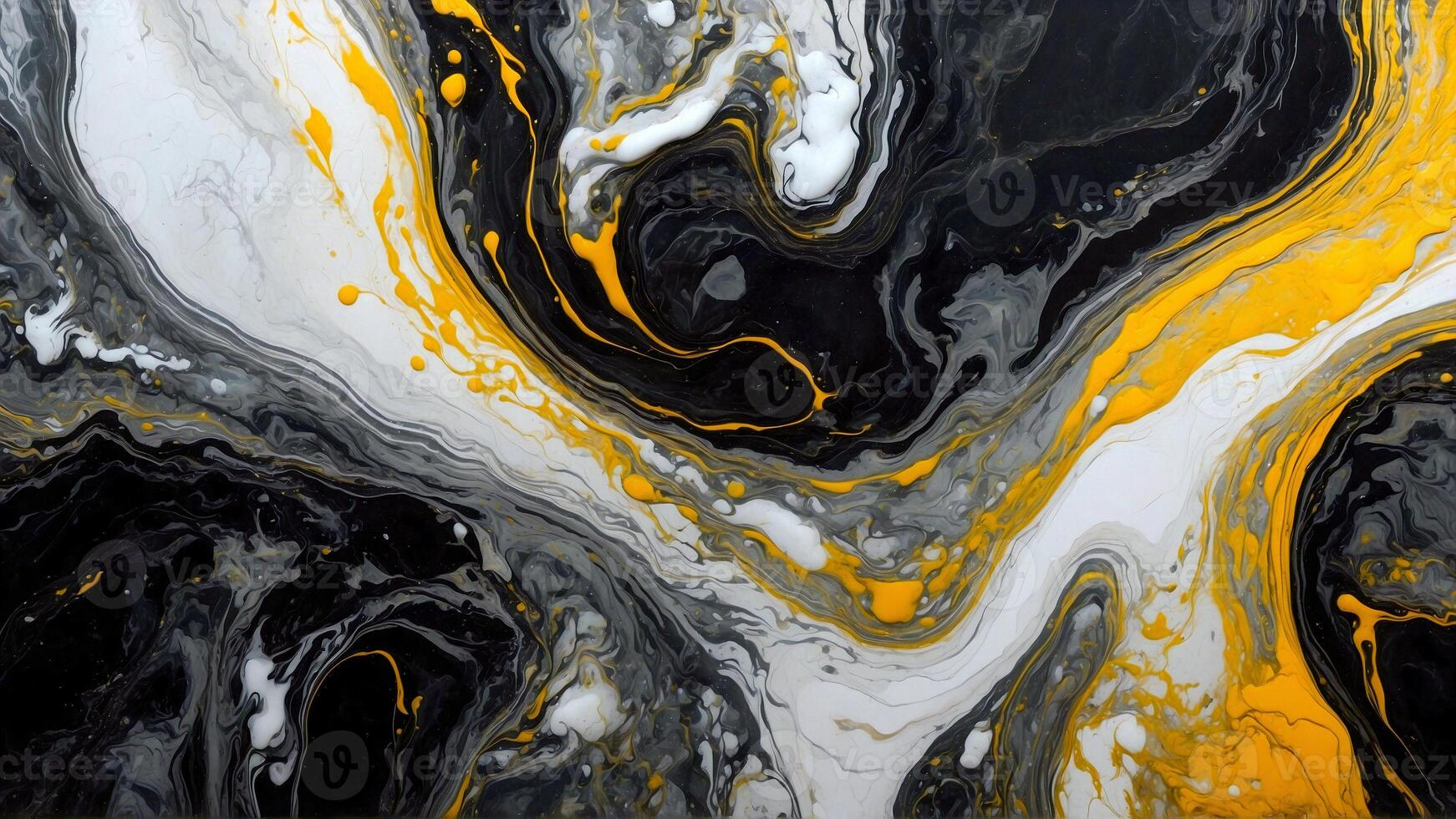 AI generated Abstract Swirls of Black and White with a Yellow Accent photo