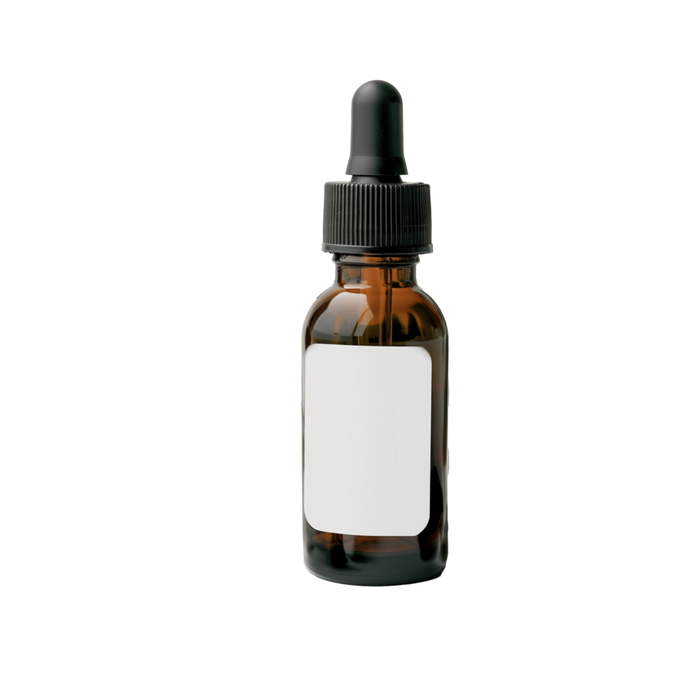 AI generated Amber glass dropper bottle with blank label isolated png