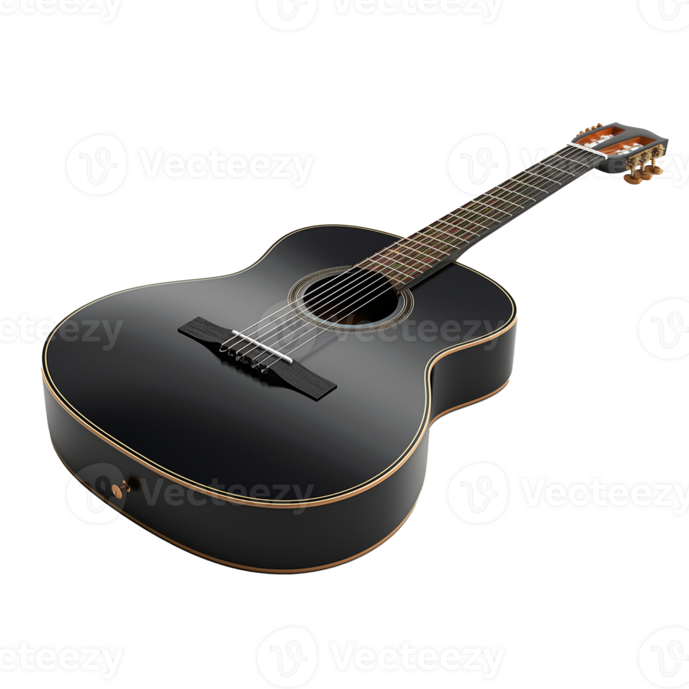 AI generated Elegant black acoustic guitar on transparent background png